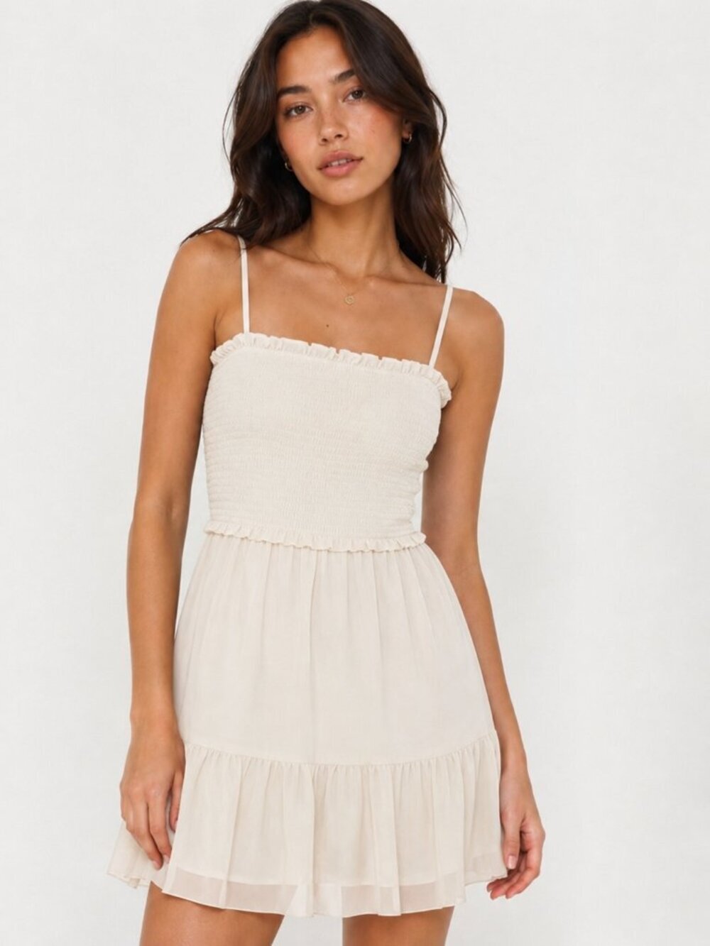 Aritzia Wilfred Tempest Sleeveless Tiered Chiffon Mini Dress Off White Medium